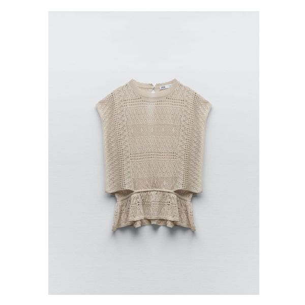 Pointelle Knit, Ruffle Trim, Knit Top, Sleeveless Top, Round Neck, Zara, Knitting