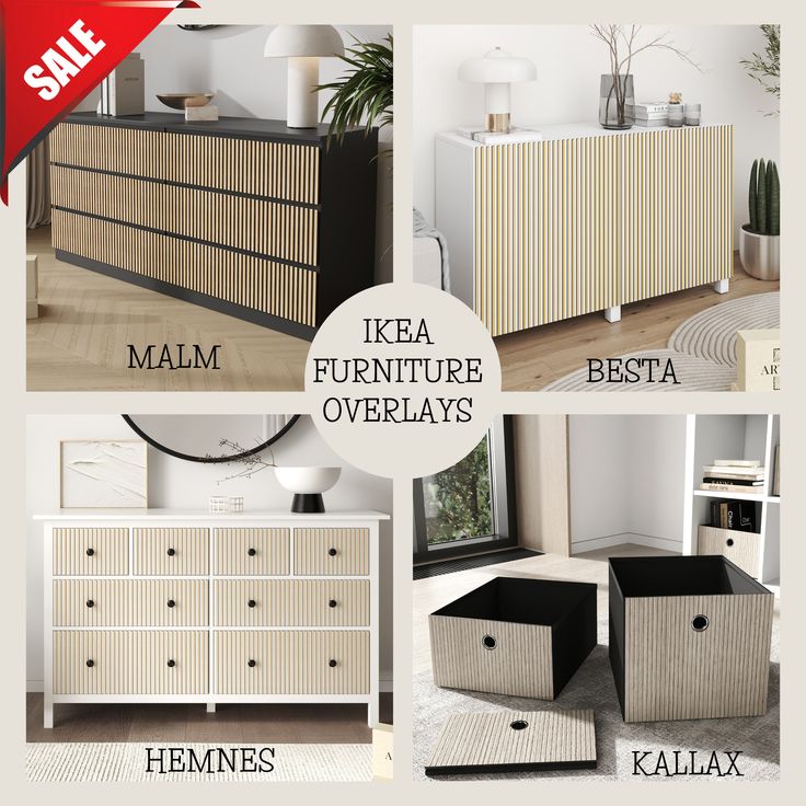 ikea furniture overlays sale flyer with four different styles of furniture and accessories