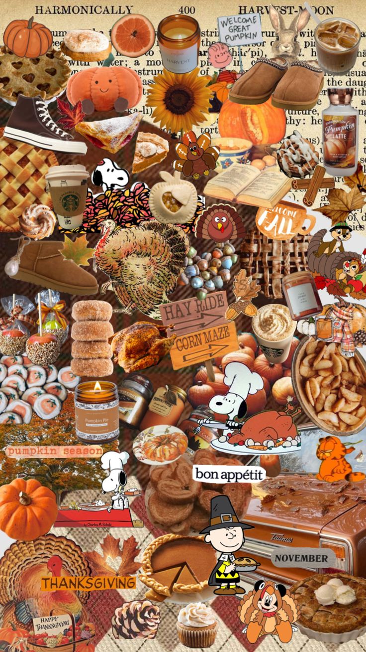 a collage of many different items including pumpkins, cookies and other things to eat