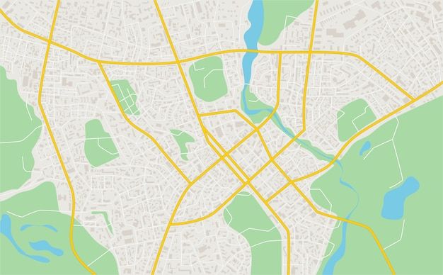 a city map with streets and parks