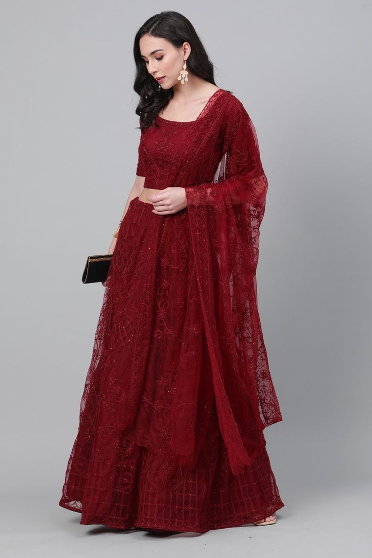 Buy Designer Lehenga Online Velvet Anarkali Suits, Dark Maroon Color, A Line Lehenga, Maroon Lehenga, Velvet Dressing Gown, Bride Reception Dresses, Birthday Dress 21st, Chikankari Lehenga, Silk Anarkali Suits