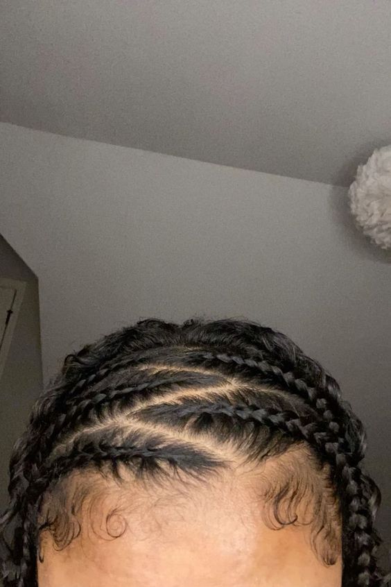 Front Braided Curly Hairstyles, Braids For Short Natural Curly Hair, Braided In The Front Hairstyles, Half Up Braids Short Hair, Half Way Braids Hairstyles Natural, Cornrow Front Hairstyles, Zig Zag Part Hair Curly, Zig Zag Braids With Curly Hair, Half Cornrows Half Natural Hair