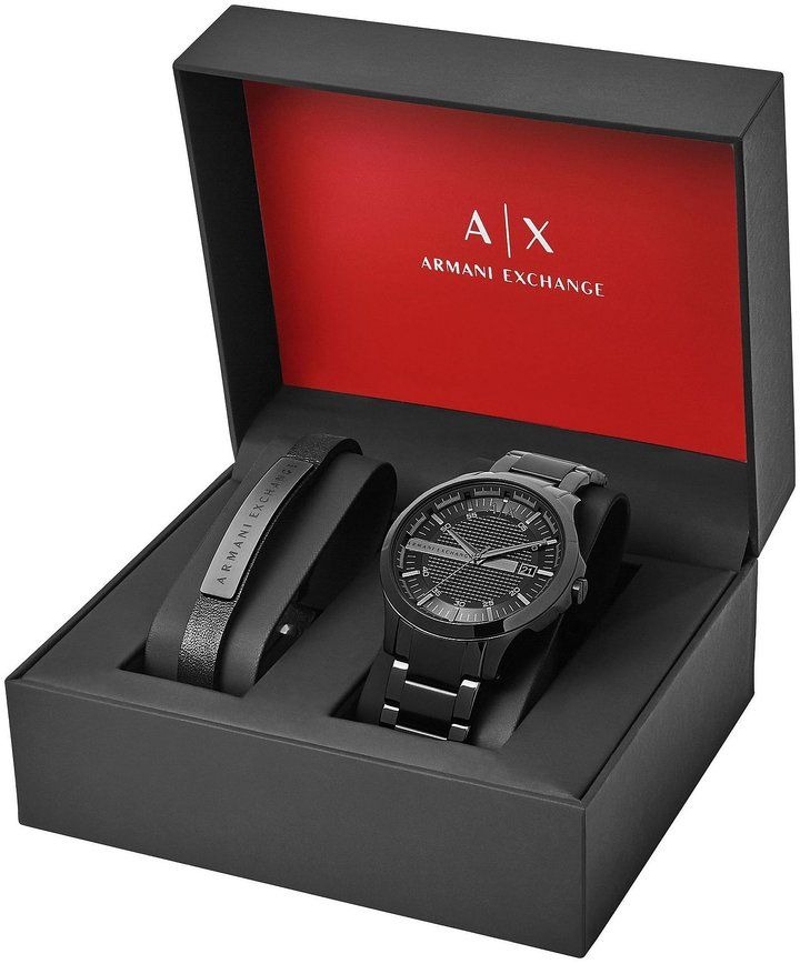 Armani Exchange Dress Watch Bracelet Gift Set Box For Watches, Men's Birthday Gift, Expensive Men Gifts, Luxury Gifts For Him, Men Gift Ideas, Black Leather Cuff Bracelet, Gift Set For Men, Mens Dress Watches, Luxury Gifts For Men