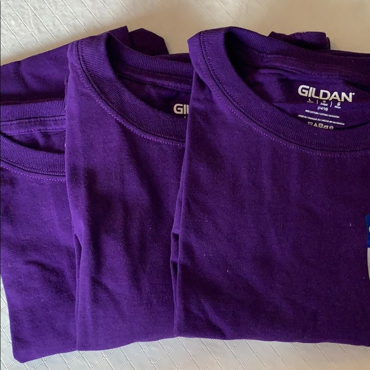 3 Gildan Youth T Shirts Size (14-16), 100% Cotton, Dark Purple Casual Purple T-shirt For Fan Merchandise, Purple Short Sleeve T-shirt For Fans, Casual Purple T-shirt For Fans, Purple Crew Neck T-shirt For School Spirit, Purple Short Sleeve T-shirt For School Spirit, Purple Graphic Tee Fan Merchandise, Purple Short Sleeve Tops For Fan Merchandise, Casual Purple School Top, Purple Short Sleeve T-shirt For School