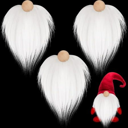 three white and red gnomes with long hair