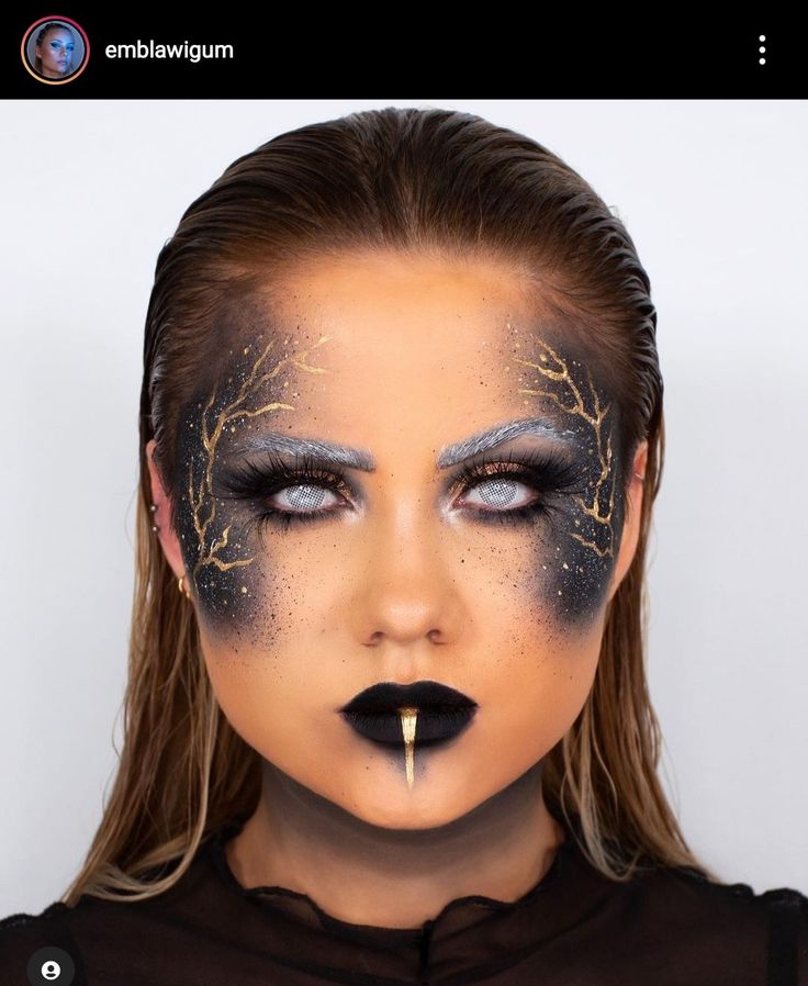 Black Goddess Makeup, Face Makeup Art, Viking Makeup, Black Contour, Ball Makeup, Monster Makeup, Creepy Halloween Makeup, Halloween Beauty, Witch Makeup