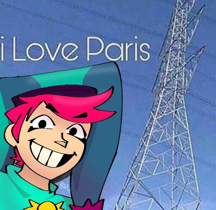 an image of a cartoon character smiling in front of power lines with the words i love paris on it