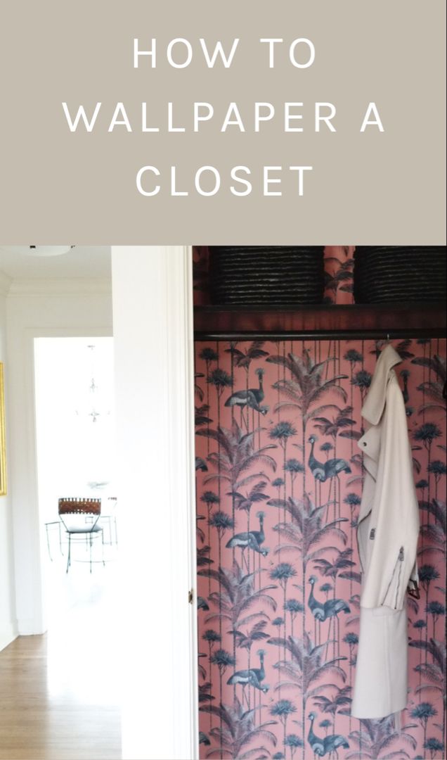 How to wallpaper a closet Master Closet Wallpaper Ideas, Ikea Wardrobe Wallpaper, Wardrobe Wallpaper Ideas, Wallpaper In Closets, Wallpaper Coat Closet, Closets With Wallpaper, Wallpaper Inside Closet, Wallpaper Walk In Closet, Wallpaper In Closet Walk In