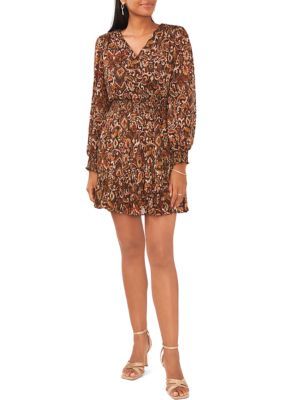 Enhanced by a beautiful print, this fit-and-flare dress from IVY ROAD is perfect for a day out. | MSK Women's Printed Smocked Fit and Flare Dress, X-Large Brown Floral Print Mini Dress For Fall, Floral Print Fit And Flare A-line Mini Dress, Floral Print A-line Fit And Flare Mini Dress, Fall Boho Print Mini Dress With V-neck, Fall Paisley Print V-neck Mini Dress, Dress Medium, Fit And Flare Dress, Cocktail Dress Party, Flare Dress