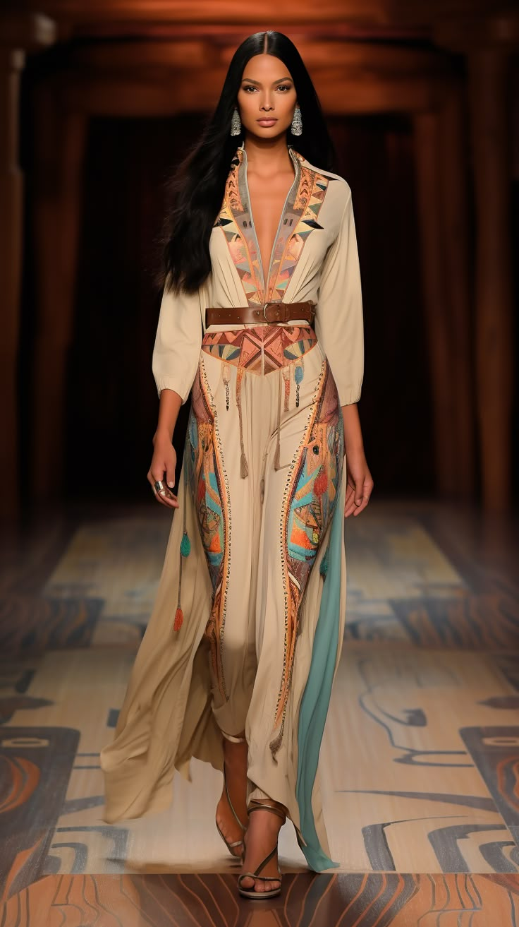 American Indian Wedding Dress, Native Inspired Fashion, Native Inspired Outfits, Eclectic Fashion Style Bohemian, Native American Outfit Women, Native American Fashion 70s, Indigenous Fashion, Aztec Inspired Fashion, Indian Inspired Fashion Runway