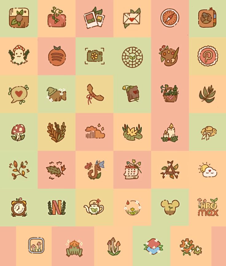 an image of many different icons on a pink and green background