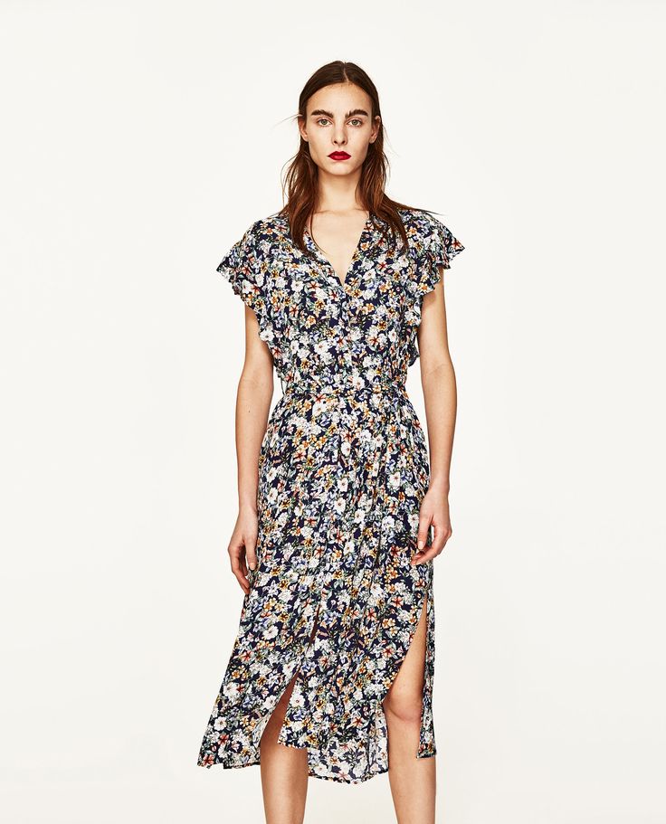 Image 3 of LONG TUNIC WITH FRILLS from Zara Split Sleeve Dress, Zara Floral Dress, High Street Fashion, Frill Dress, Fashion Now, Split Dress, Quality Dresses, Long Tunic, High Fashion Street Style