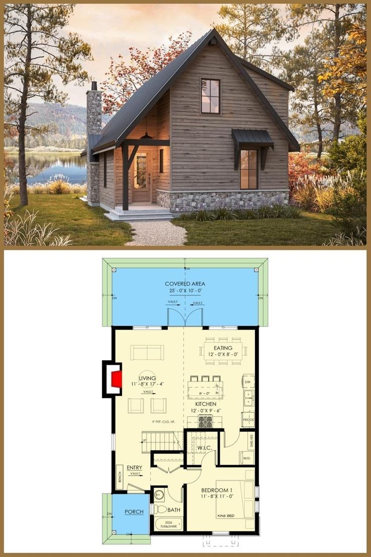 the floor plan for a small cabin house