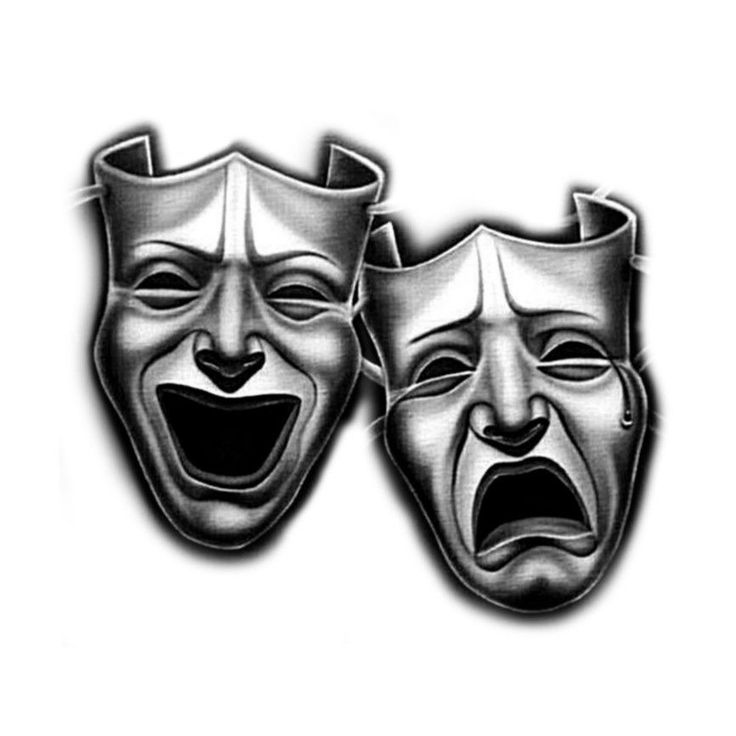 two masks that have faces with mouths open and one has an angry look on its face