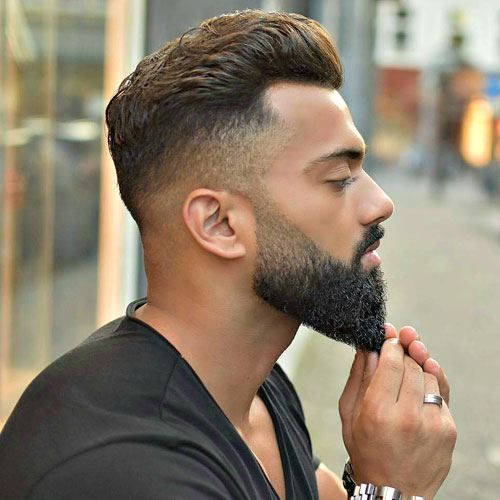 Dapper Haircuts - High Fade with Brush Back and Beard Dapper Haircut, Faded Beard Styles, Man With A Beard, Beard Haircut, Best Beard Styles, Beard Game, Beard Fade, Beard Hairstyle, Mens Fade