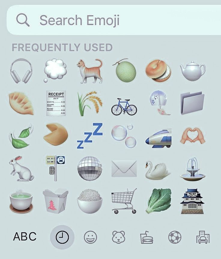 a bunch of different types of objects on a white background with the text q search emoji frequently used