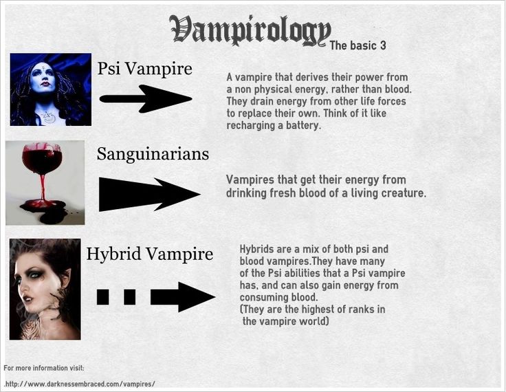 an info sheet describing the different types of vampires