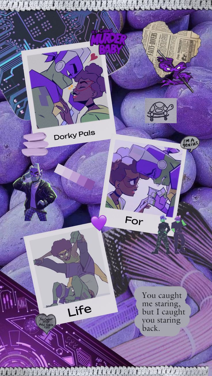 some purple rocks with pictures on them and words above them that read dorkly pella for life