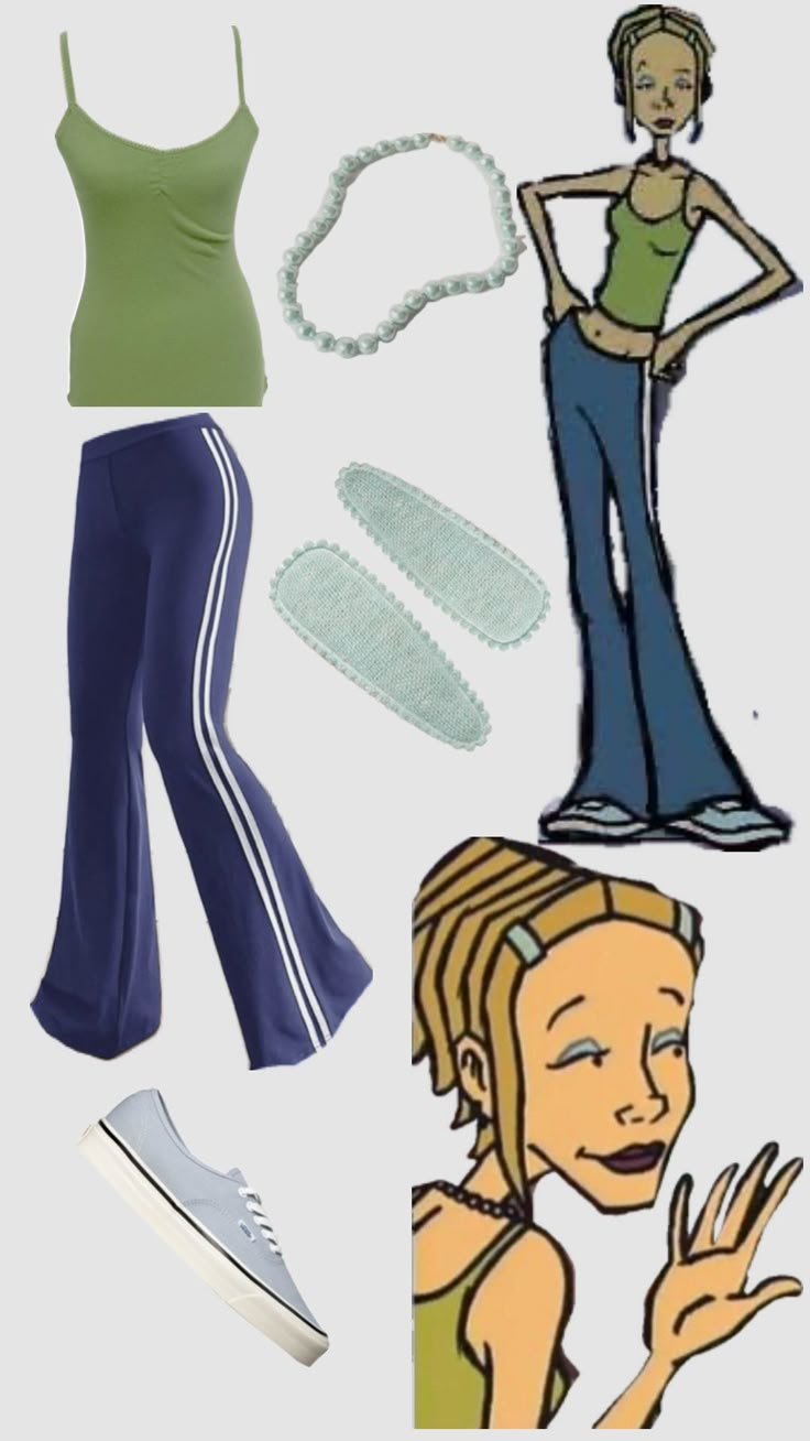 an image of various items that include clothing, shoes and necklaces for women to wear