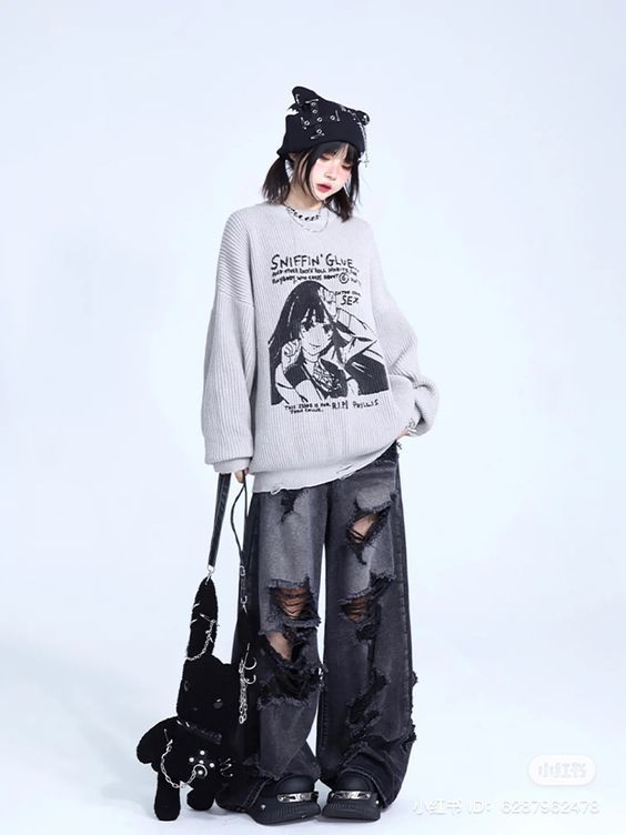 Grunge Kpop Outfit, Grunge Streetwear Outfits, Peony Aesthetic, 2000s Japanese Fashion, Street Outfits, Aesthetic Streetwear, Kawaii Fashion Outfits, Harajuku Streetwear, Tomboy Style Outfits