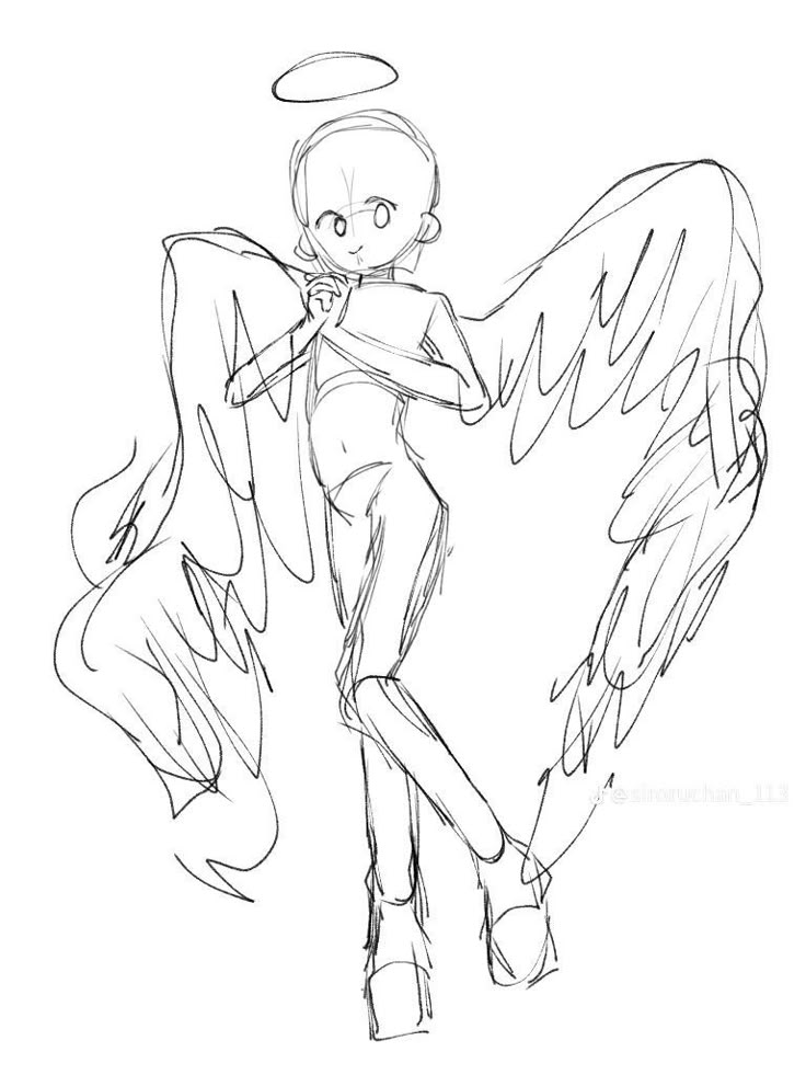 an angel with wings is shown in this drawing