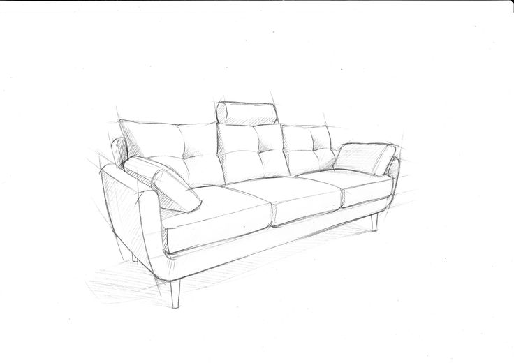 a line drawing of a couch with pillows on the armrests and back rest