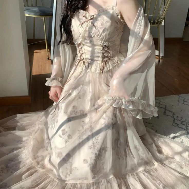 Pre order ~ Size : S , M , L DM us for further queries Princess Dress Prom, Summer Court, Elegant Floral Dress, Mesh Cocktail Dress, Ruffle Long Dress, Victorian Fashion Dresses, Fresh Dress, Floral Slip Dress, Ruffles Fashion