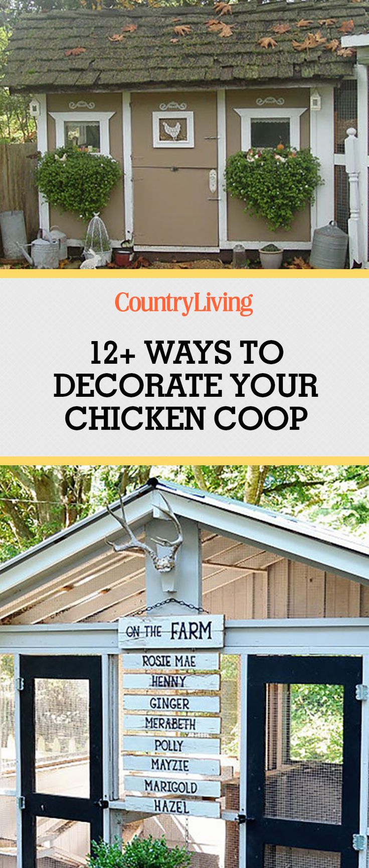 a chicken coop with the words country living written on it and an image of chickens