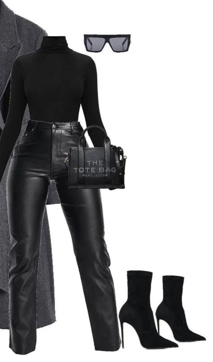 Fall Thick Outfits, Wealthy Outfit Aesthetic, How To Style Leather Pants Black Women, Belt With Leather Pants, Formal Black Attire Women, Etsy Outfits Women, Rainy Day Outfit College Cold Weather, Croc Leather Pants Outfit, Outfits For Classy Women