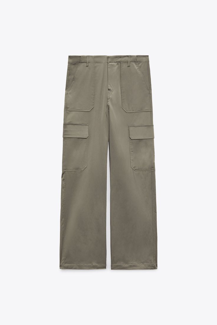 SATIN EFFECT CARGO PANTS - Duck green | ZARA United States Duck Green, Slim Fit Cargo Pants, Boxer Pants, Crochet Pants, Button Pants, Khaki Trousers, Wrap Pants, Party Pants, Business Pants