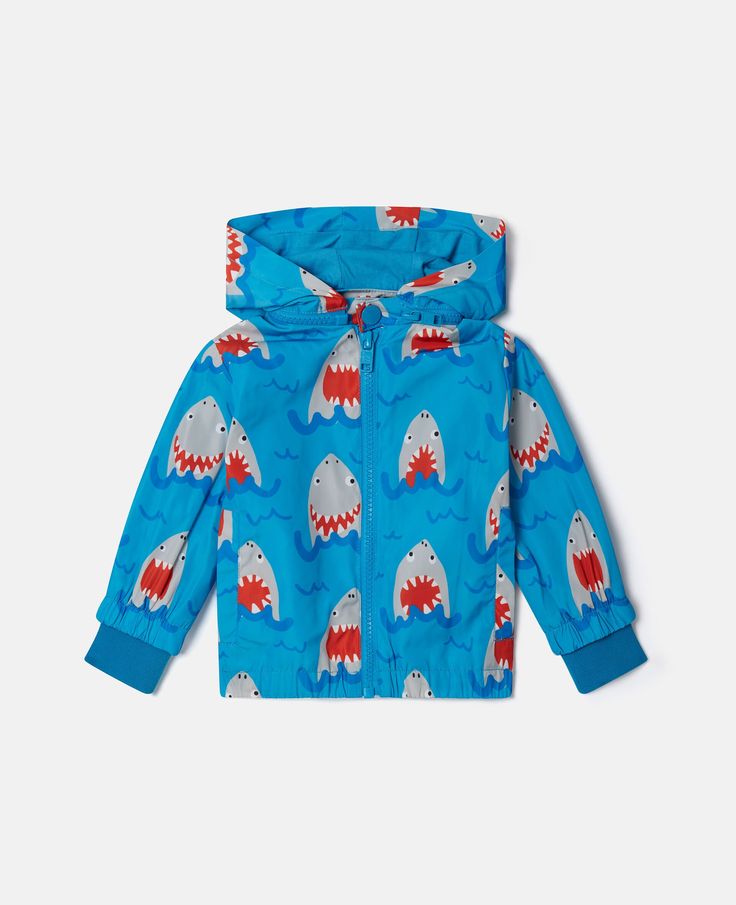 Discover Stella's Blue Multicolour Shark Print Hooded Jacket today. Free standard shipping is available on all orders. Shop online now. Shark Print, Baby Boy Dress, Blue Shark, Vegan Clothing, Short Denim Skirt, Kenzo Kids, Stella Mccartney Adidas, Stella Mccartney Kids, Detachable Hood