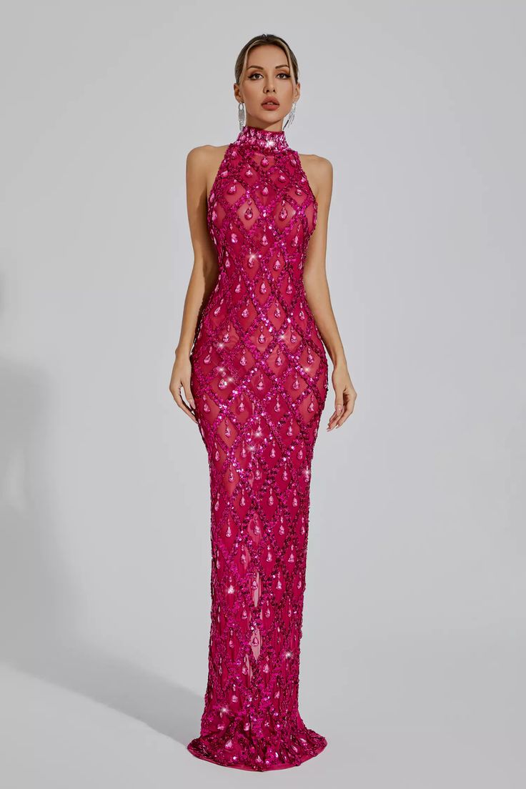 Louise Rose Red Diamond Maxi Dress Glamorous Floor-length Sequin Evening Dress, Sparkling Sleeveless Sequin Dress For Gala, Sleeveless Sparkling Sequin Dress For Gala, Glamorous Sleeveless Evening Dress, Sparkling Sleeveless Evening Dress For Wedding, Sleeveless Sequin Dress With Rhinestones For Gala, Sleeveless Sequin Dress With Rhinestones For Evening, Elegant Sleeveless Party Gown, Glamorous Sleeveless Gown For Evening