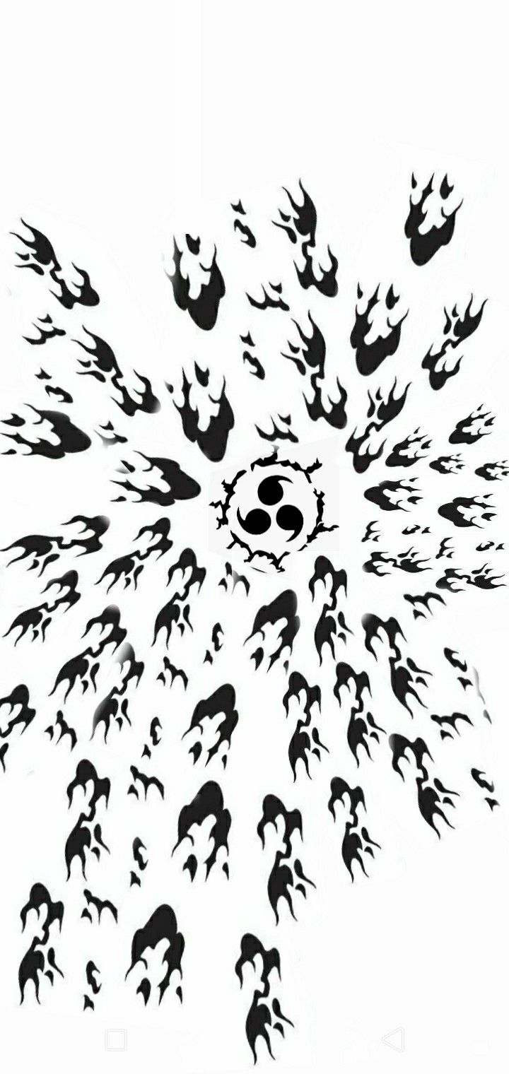 an abstract black and white drawing of flames coming out of the center of a circle