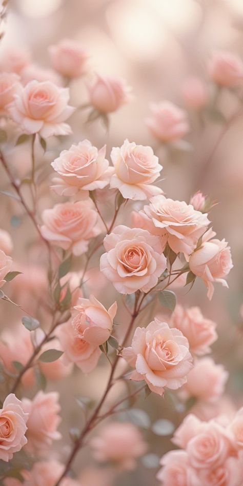 pink roses are blooming in the garden on a sunny day with soft light colors