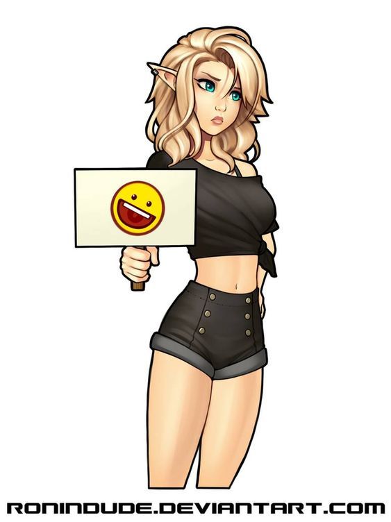 a cartoon girl holding a sign with an emoticive face on it's chest