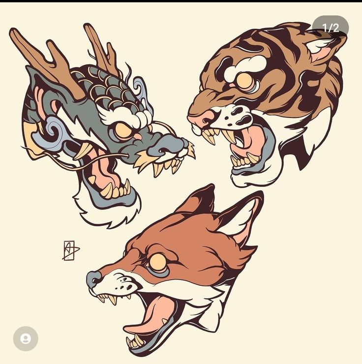 an image of some animals that are in the shape of masks on a white background