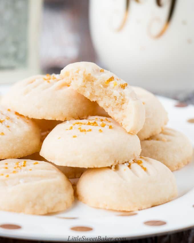 a white plate topped with shortbread cookies