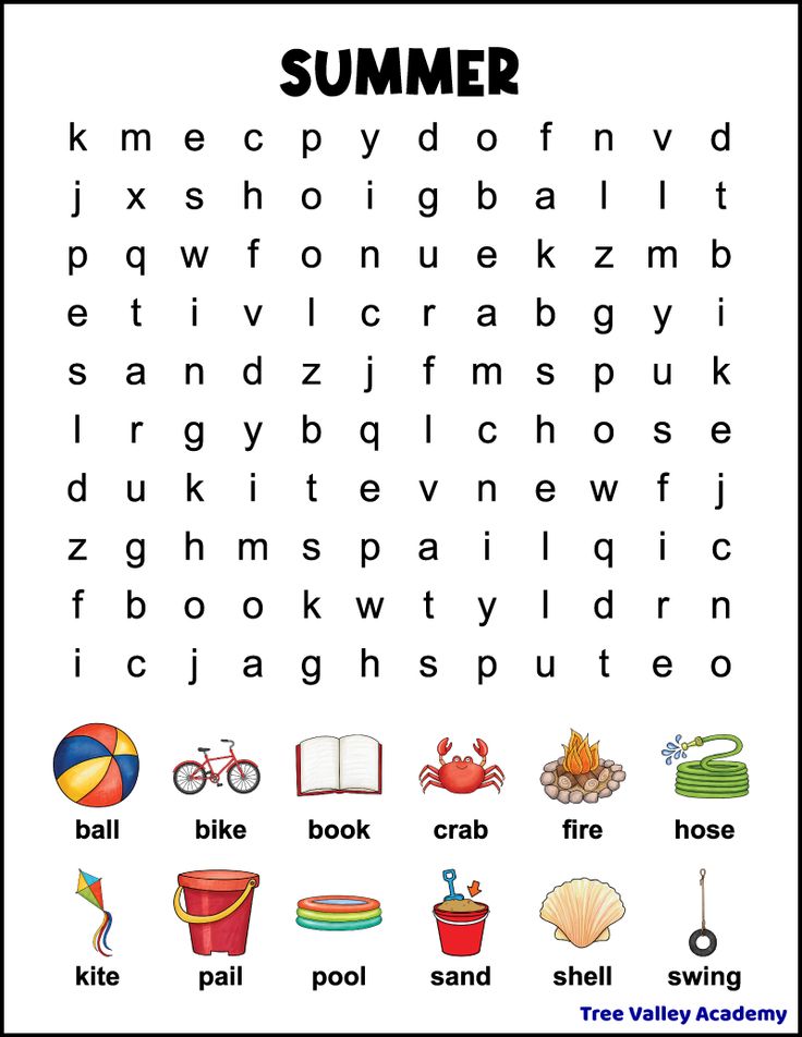 a printable summer word search with pictures and words to help kids learn how to use it