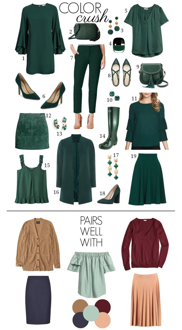 emerald green Autumn Color Palette Fashion, Penny Pincher Fashion, Brown Outfits, Autumn Color Palette, Colour Combinations Fashion, Color Combinations For Clothes, Color Trends Fashion, Fashion Capsule Wardrobe, Deep Autumn