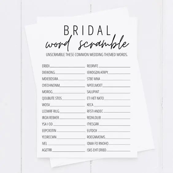 the bridal word scramble is on top of a piece of paper