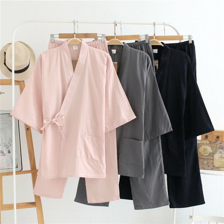 Lady Men 100% Cotton Loose Japanese Kimono Robe Pants Set Pajamas Sleepwear Suit Product Description Please note that the sizes are Asian Sizes. Please check the measurements carefully  before making a purchase. We suggest you buy one or two sizes larger. Lady Men 100% Cotton Loose Japanese Kimono Robe Pants Set Pajamas Sleepwear Suit Asia Size: Pink set size: M: robe's length 74cm/29in, bust 110cm/43in, waist 60-90cm/23-35in, hip 106cm/41in L: robe's length 75cm/29in, bust 116cm/45in, waist 66- Yukata Women, Moda Kimono, Kimono Pajamas, Japanese Yukata, Summer Sleepwear, Traditional Japanese Kimono, Island Outfit, Mode Kimono, Traditional Kimono