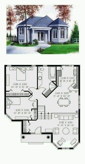 the floor plan for a two story house with an attached garage and living room area