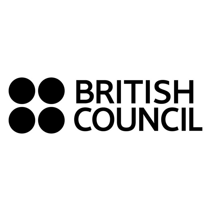 the british council logo is shown in black and white, with circles on it's side