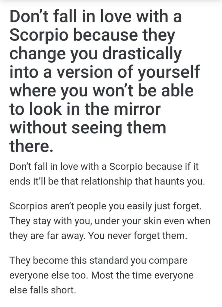 the text reads, don't fall in love with a scorpio because they change