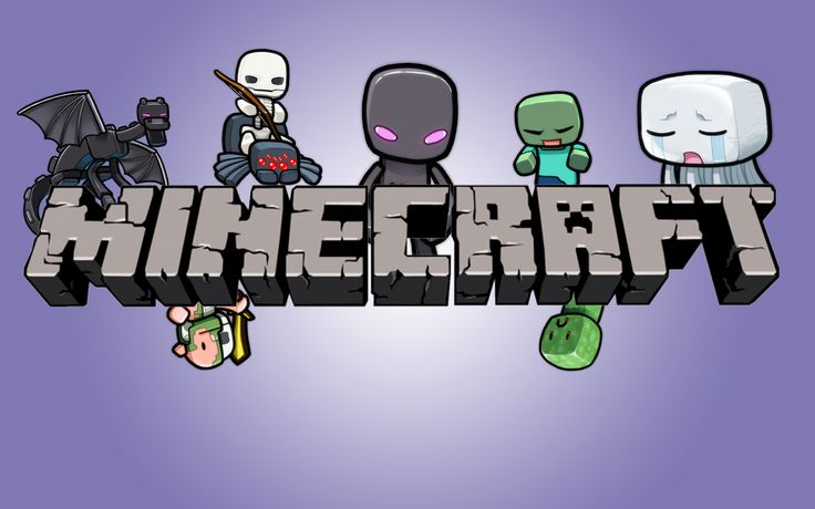 the word minecraft surrounded by cartoon characters