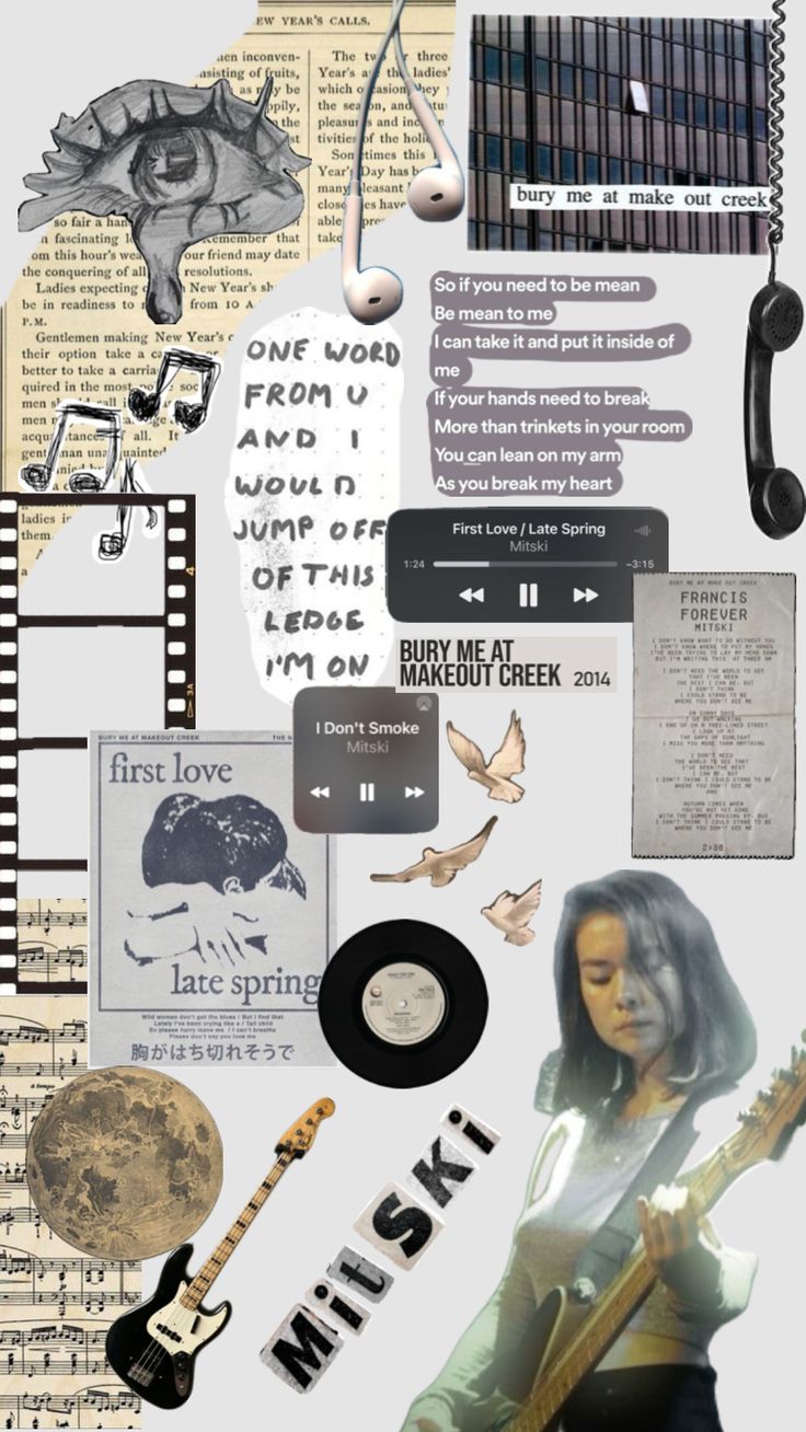 a collage of music related items and words