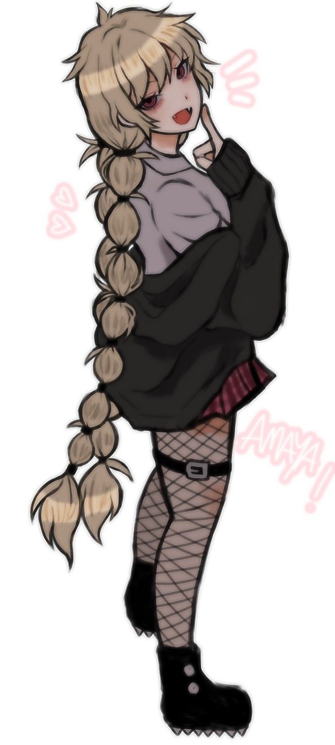 a drawing of a girl with long hair and fishnets on her head, wearing boots