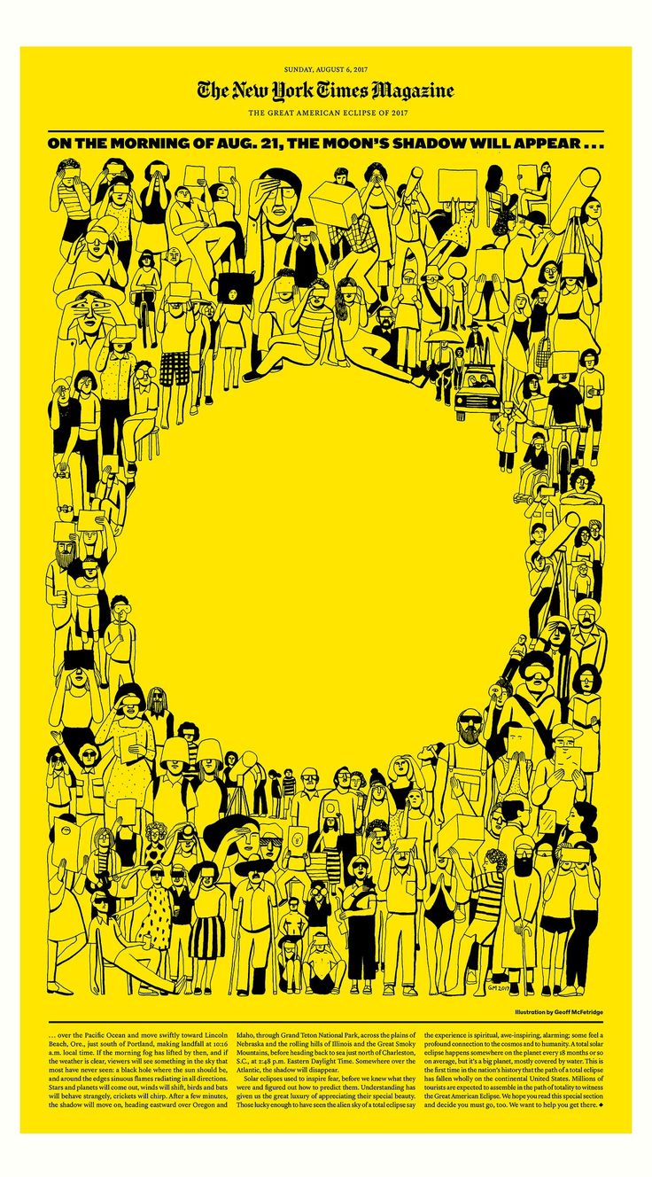 a yellow poster with black and white images of people in the shape of a circle