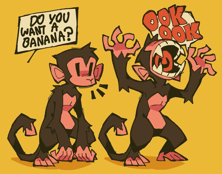 two cartoon monkeys holding up signs that say do you want a banana?