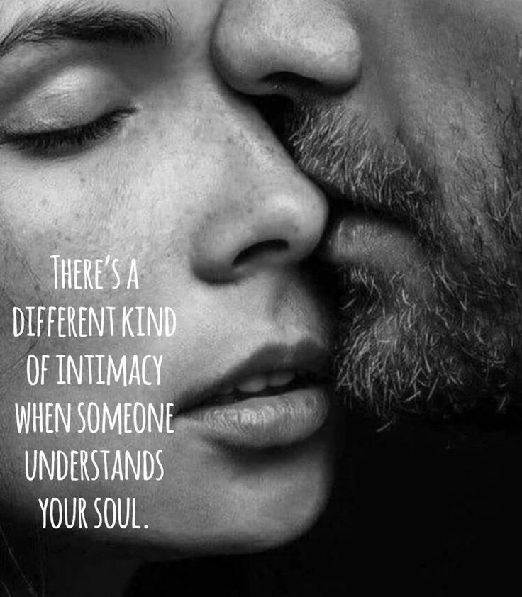 a man kissing a woman's forehead with the caption there's a different kind of intimacy when someone understands your soul